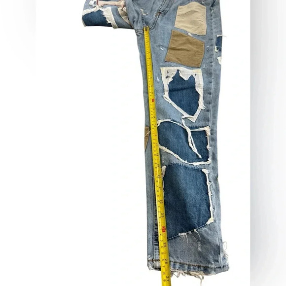Zara Distressed Destroyed Mixed Patchwork Festival Customized Premium Jeans Sz 2 - Picture 8 of 13